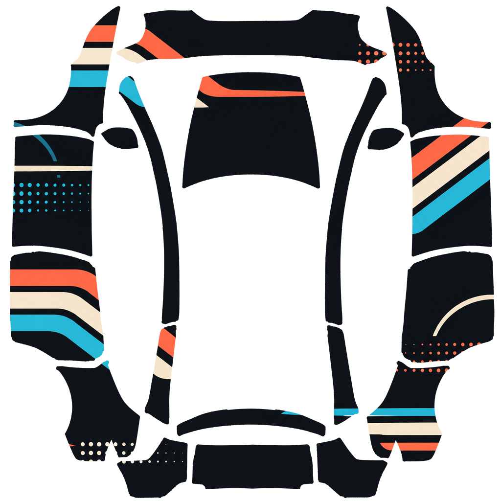 Tesla Model Y L 2025+ — Retro Synthwave Rally PNG wrap texture
